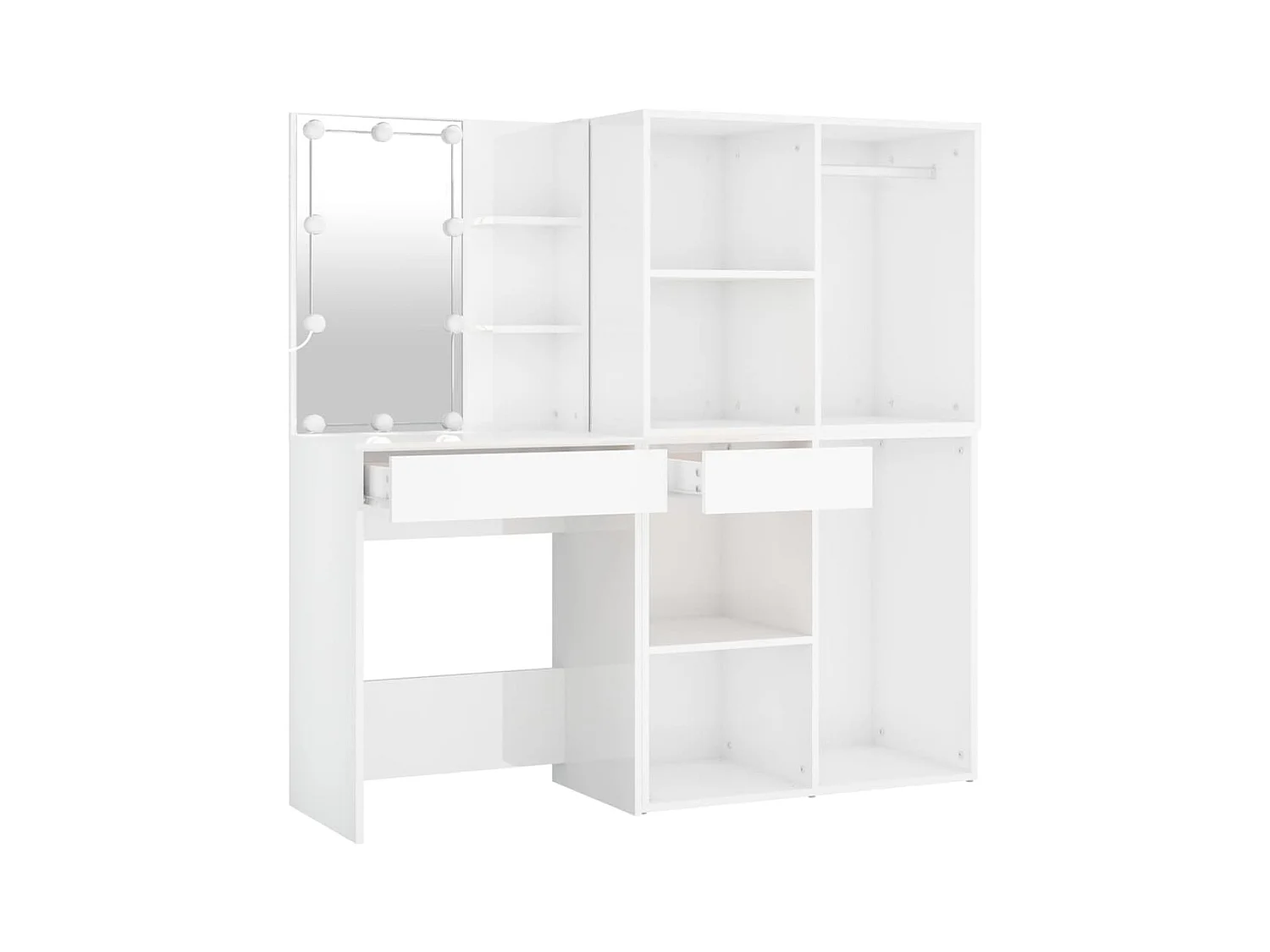 Toeletta LED con 2 Armadietti Legno Multistrato Bianco Lucido