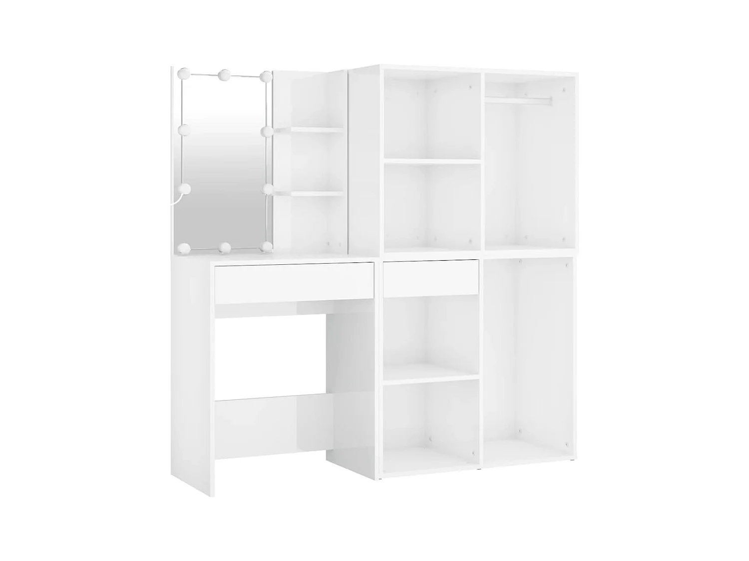 Toeletta LED con 2 Armadietti Legno Multistrato Bianco Lucido