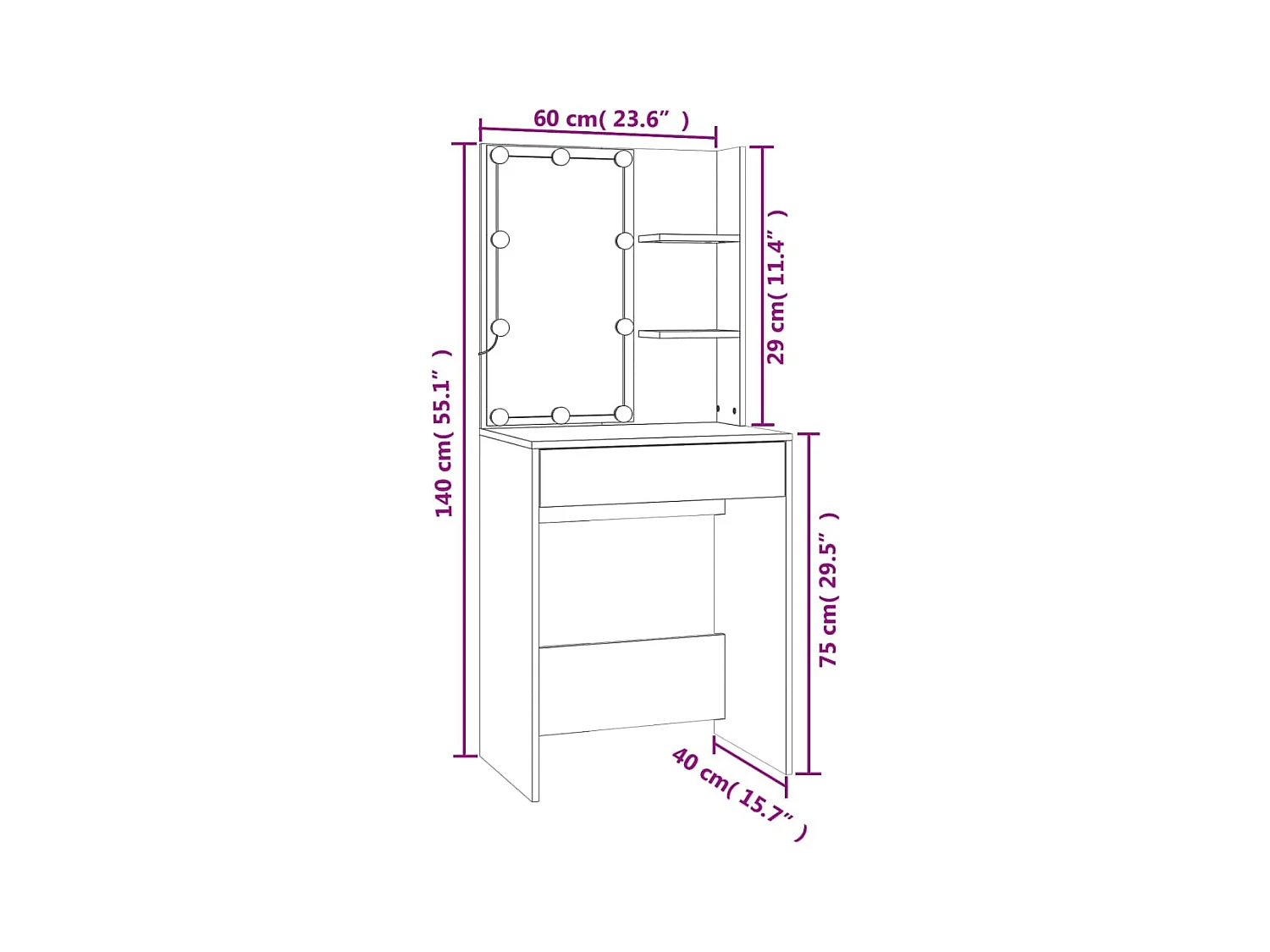 LED-Schminktisch mit Schrank Grau Sonoma Holzwerkstoff