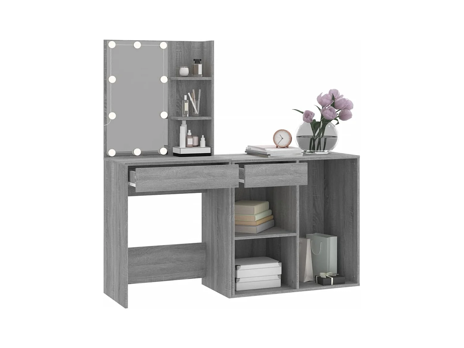 LED-Schminktisch mit Schrank Grau Sonoma Holzwerkstoff