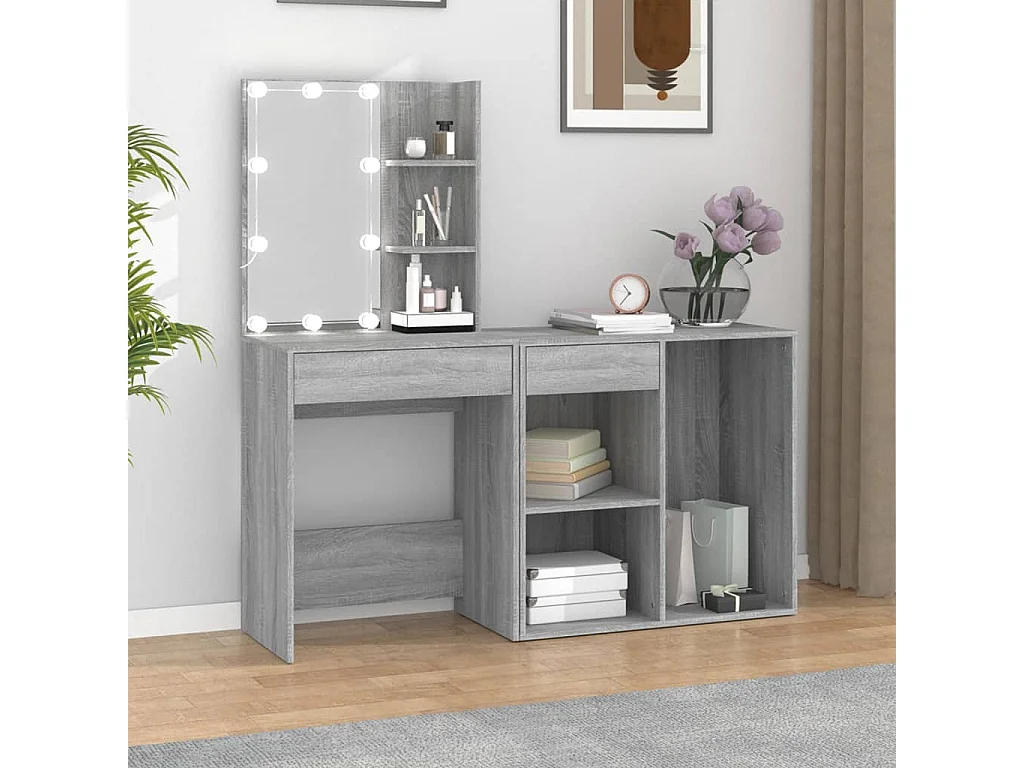 Kaptafel met kastjes LED bewerkt hout grijs sonoma eiken