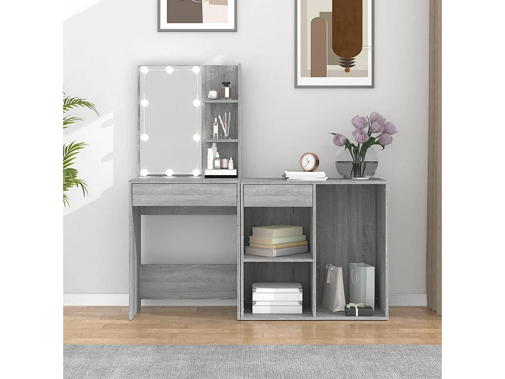 Kaptafel met kastjes LED bewerkt hout grijs sonoma eiken