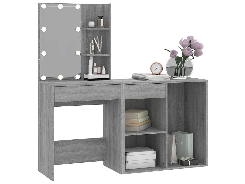 Kaptafel met kastjes LED bewerkt hout grijs sonoma eiken