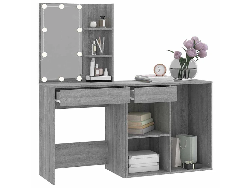 Kaptafel met kastjes LED bewerkt hout grijs sonoma eiken