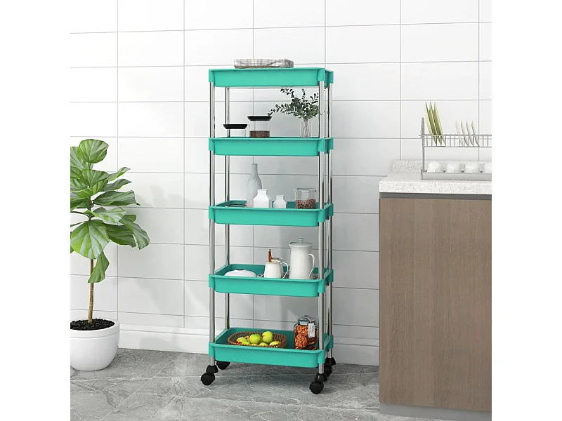Carrinho cozinha 5 prateleiras ferro/ABS 42x29x128 cm turquesa