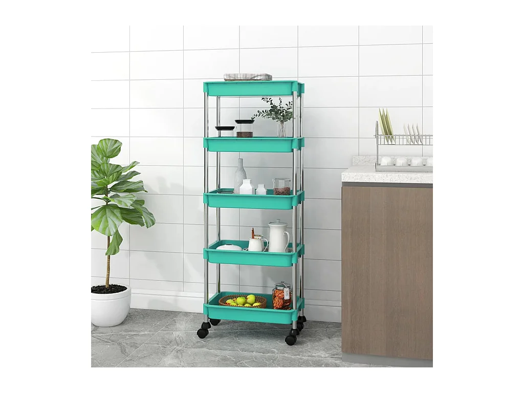 Chariot de cuisine 5 niveaux Turquoise 42x29x128 cm Fer et ABS