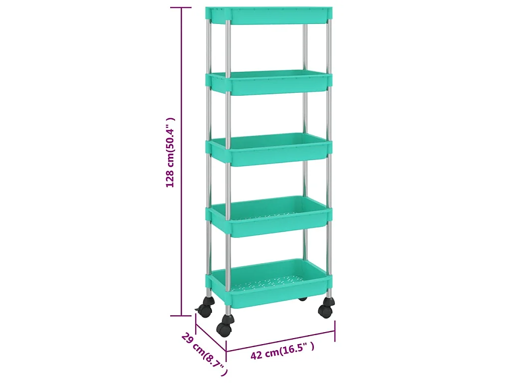 Chariot de cuisine 5 niveaux Turquoise 42x29x128 cm Fer et ABS