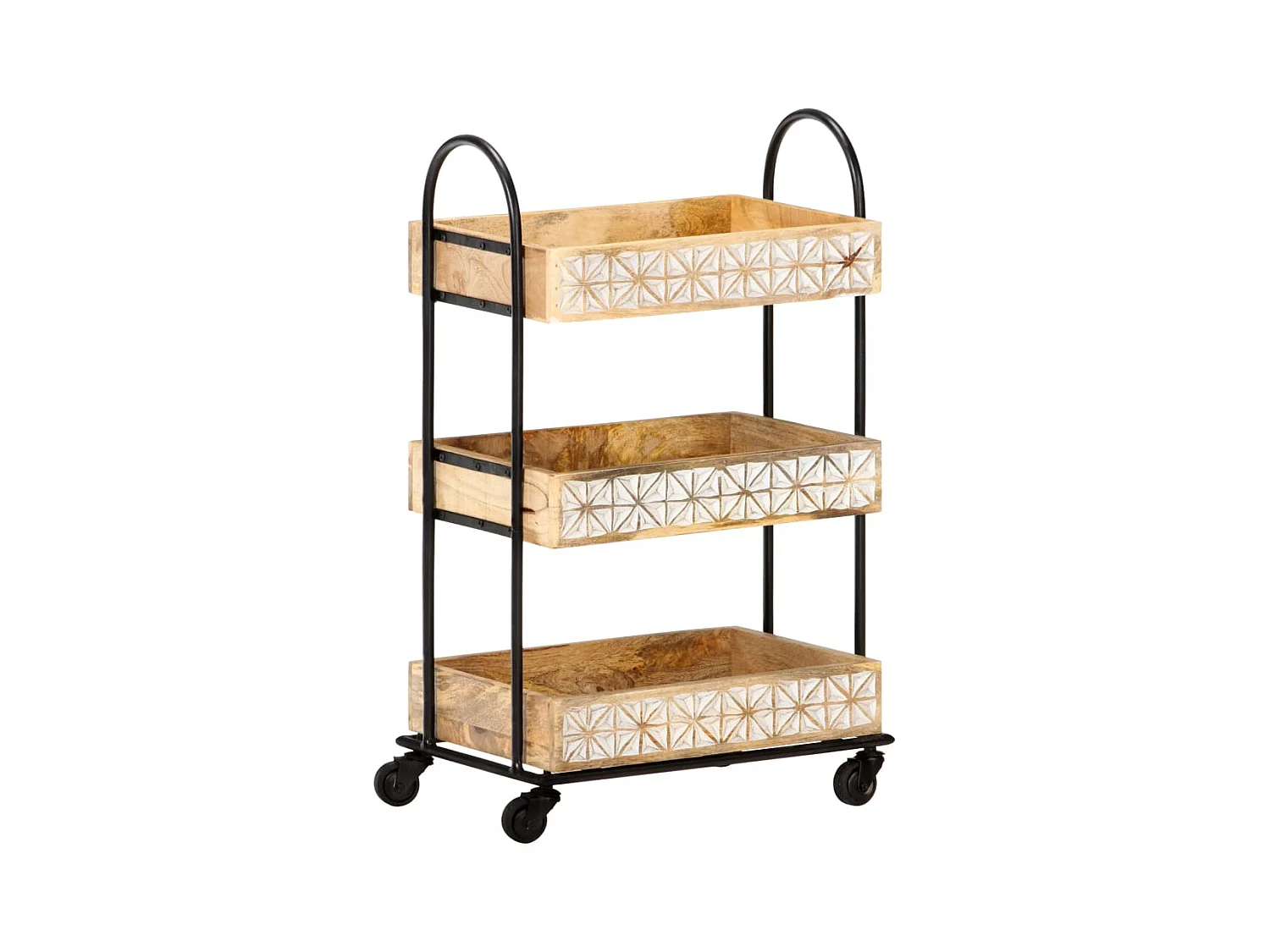 Carrinho de cozinha 3 prateleiras 46x30x76 cm mangueira maciça