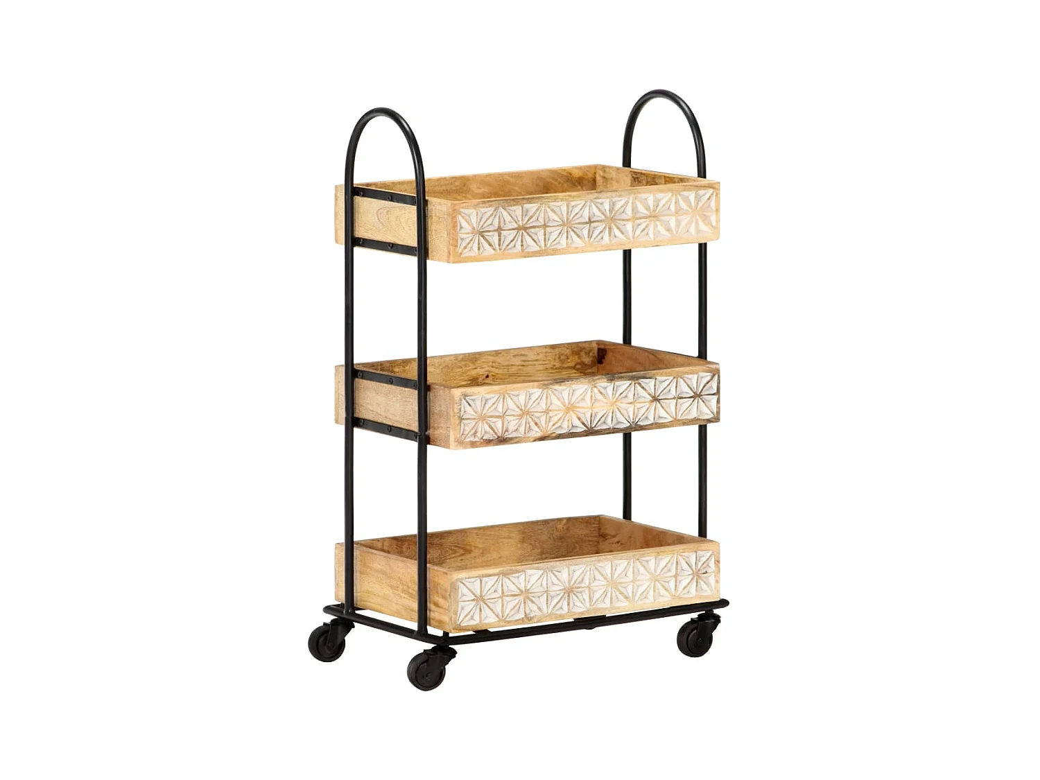 Carrello da Cucina a 3 Livelli 46x30x76 cm in Massello di Mango