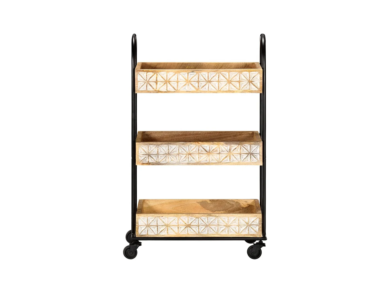 Carrello da Cucina a 3 Livelli 46x30x76 cm in Massello di Mango