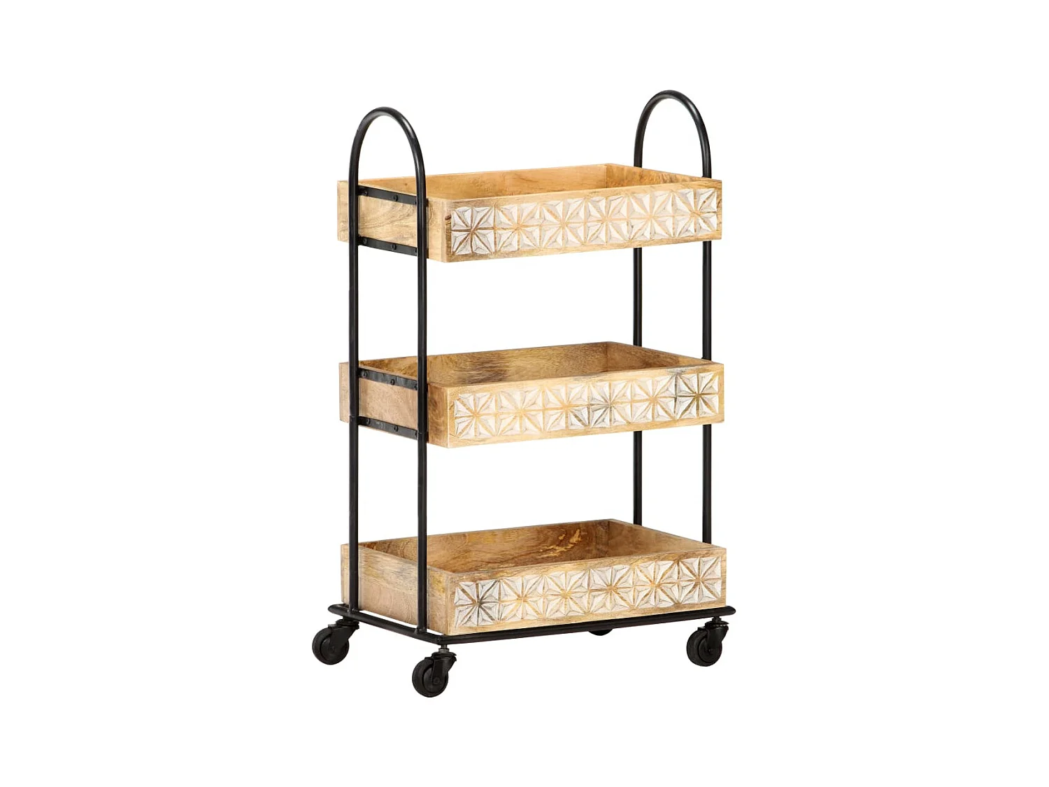 Carrello da Cucina a 3 Livelli 46x30x76 cm in Massello di Mango