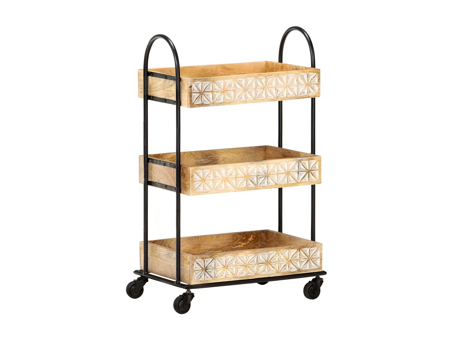 Carrinho de cozinha 3 prateleiras 46x30x76 cm mangueira maciça