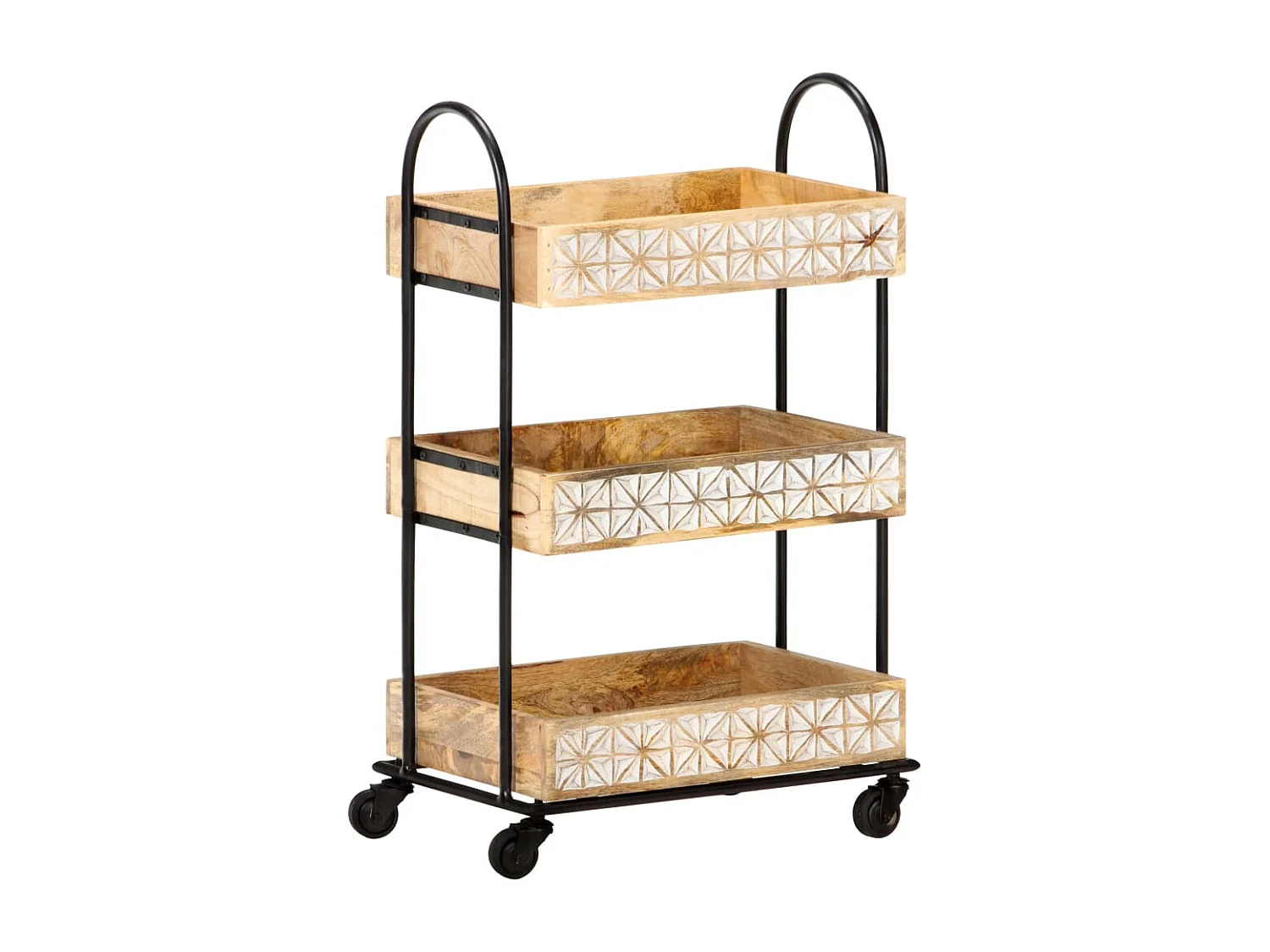 Carrinho de cozinha 3 prateleiras 46x30x76 cm mangueira maciça