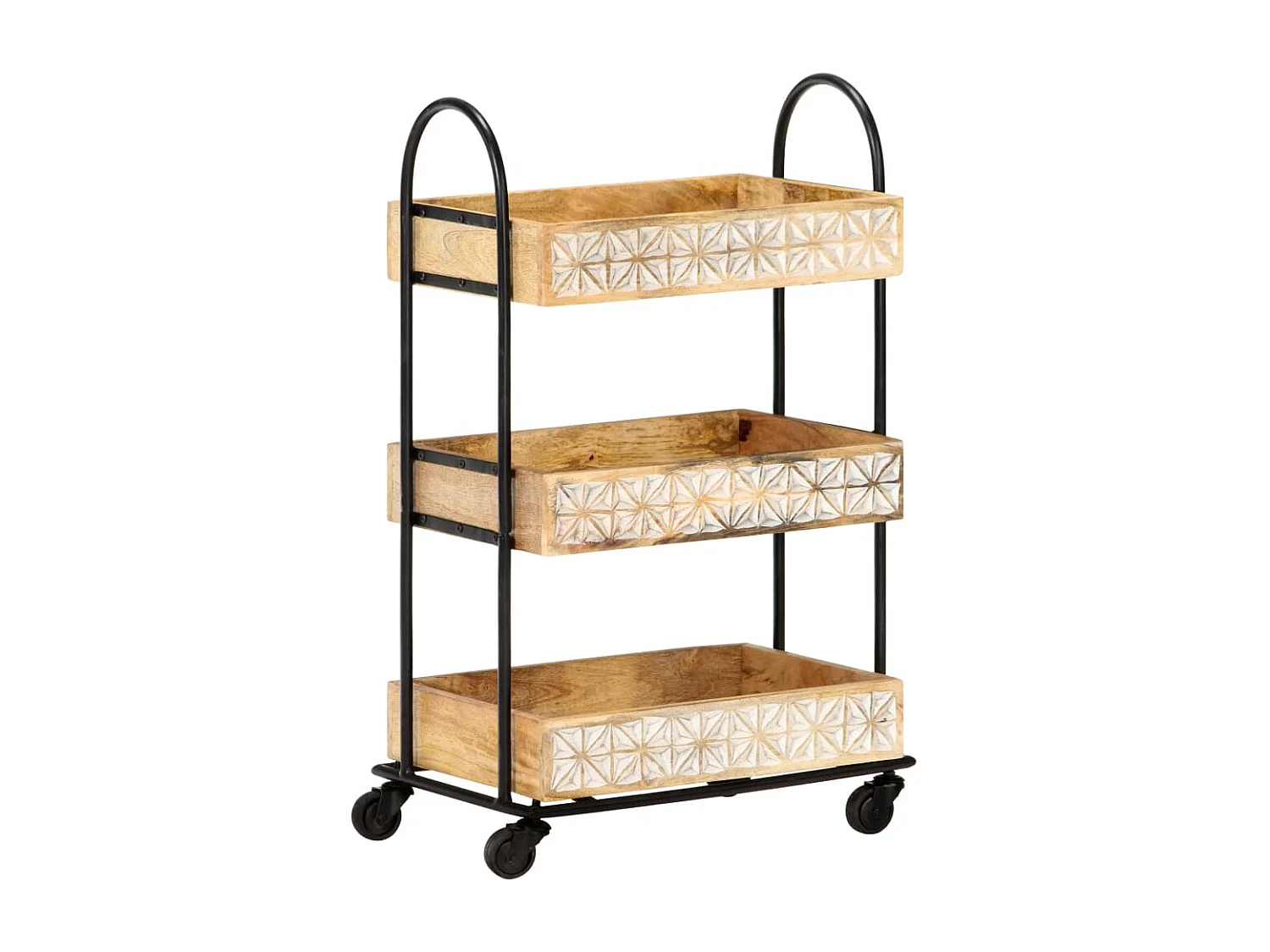 Carrinho de cozinha 3 prateleiras 46x30x76 cm mangueira maciça