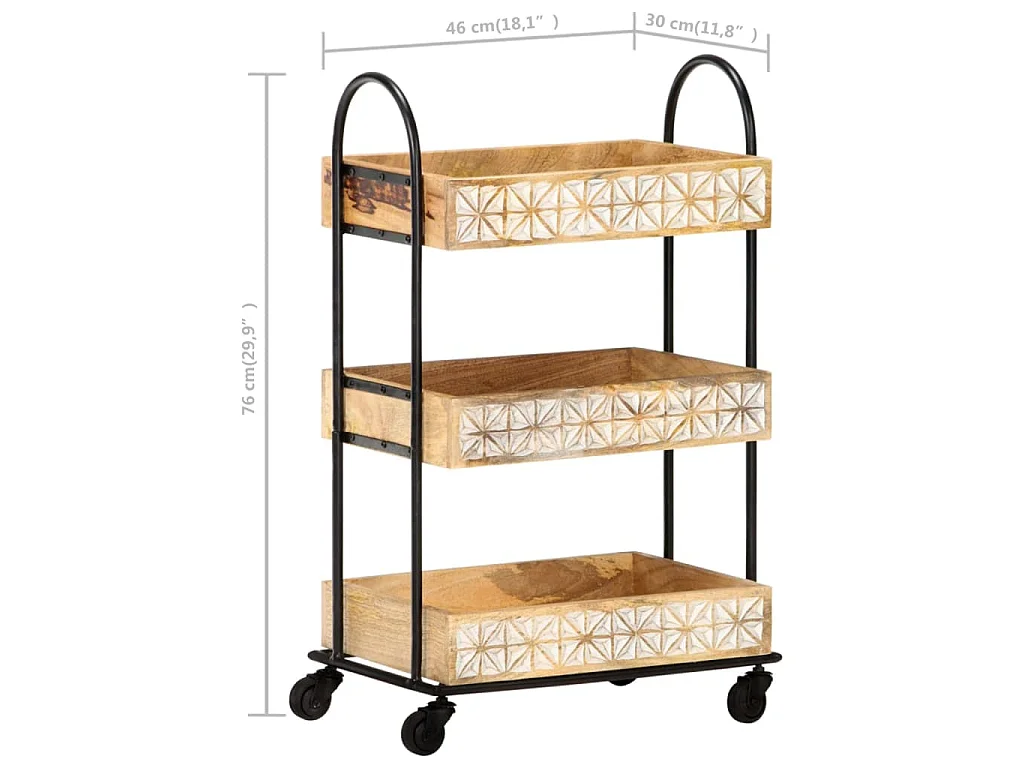 Küchenwagen 3-stufig 46x30x76 cm Mango Massivholz
