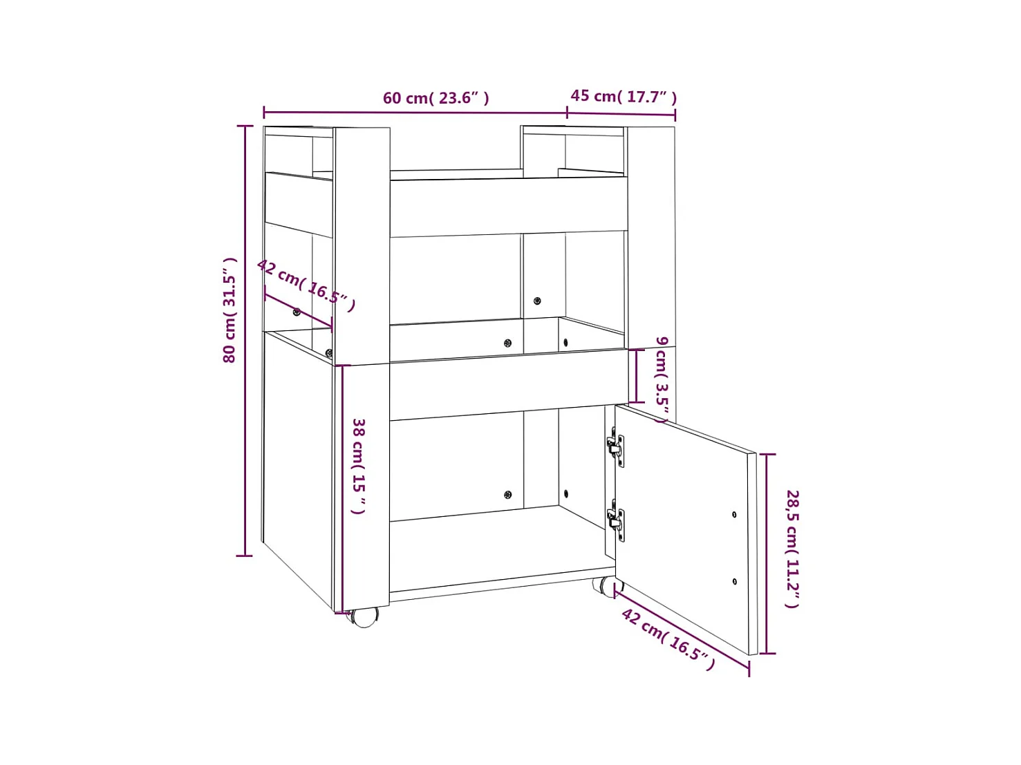Küchenwagen Grau Sonoma 60x45x80 cm Holzwerkstoff
