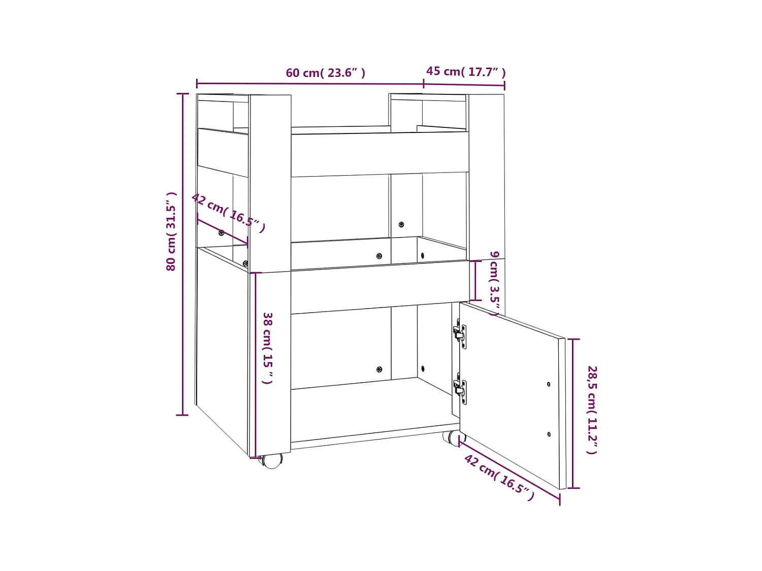 Küchenwagen Grau Sonoma 60x45x80 cm Holzwerkstoff
