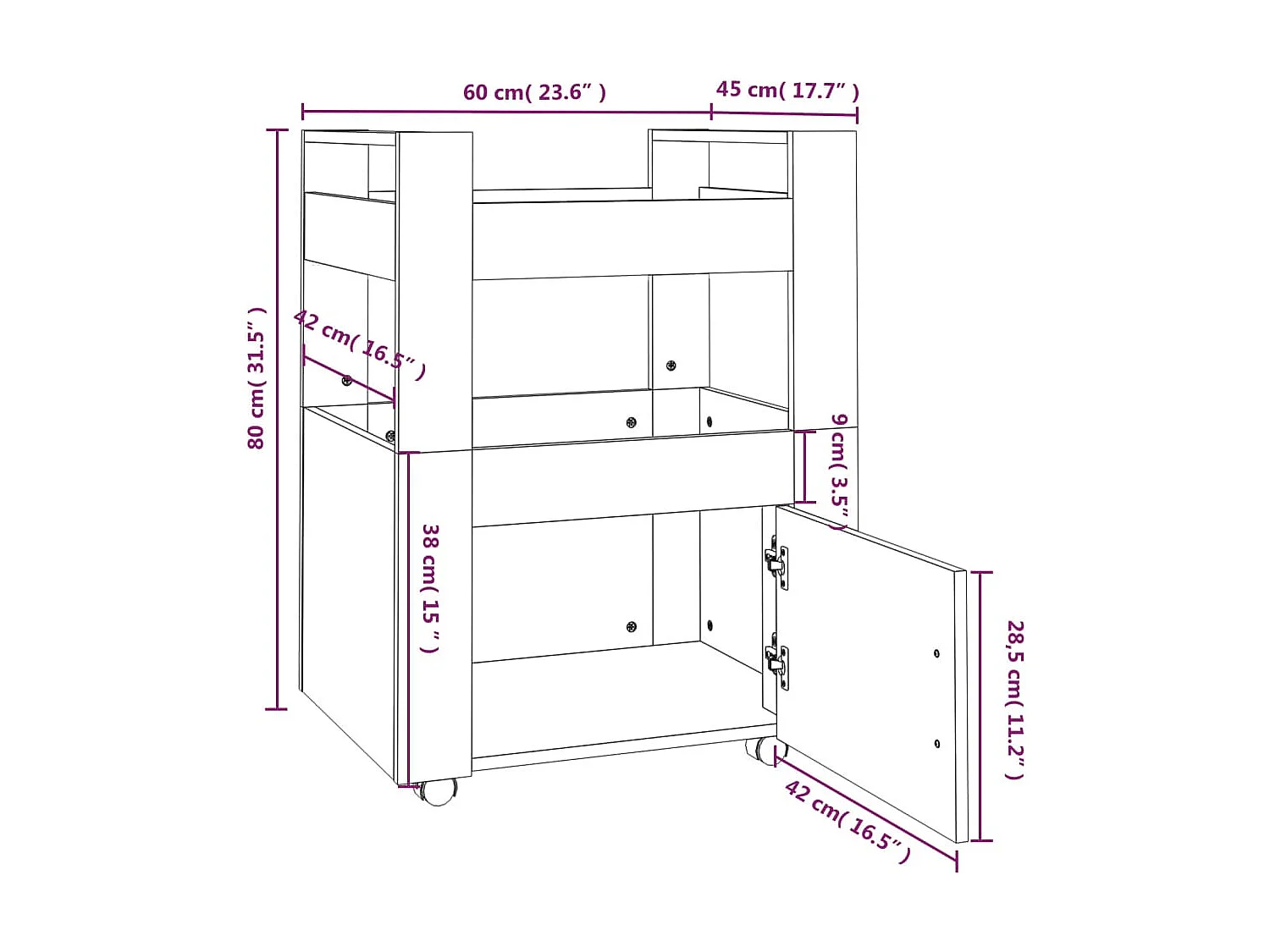Chariot de cuisine Sonoma gris 60x45x80 cm Bois d'ingénierie