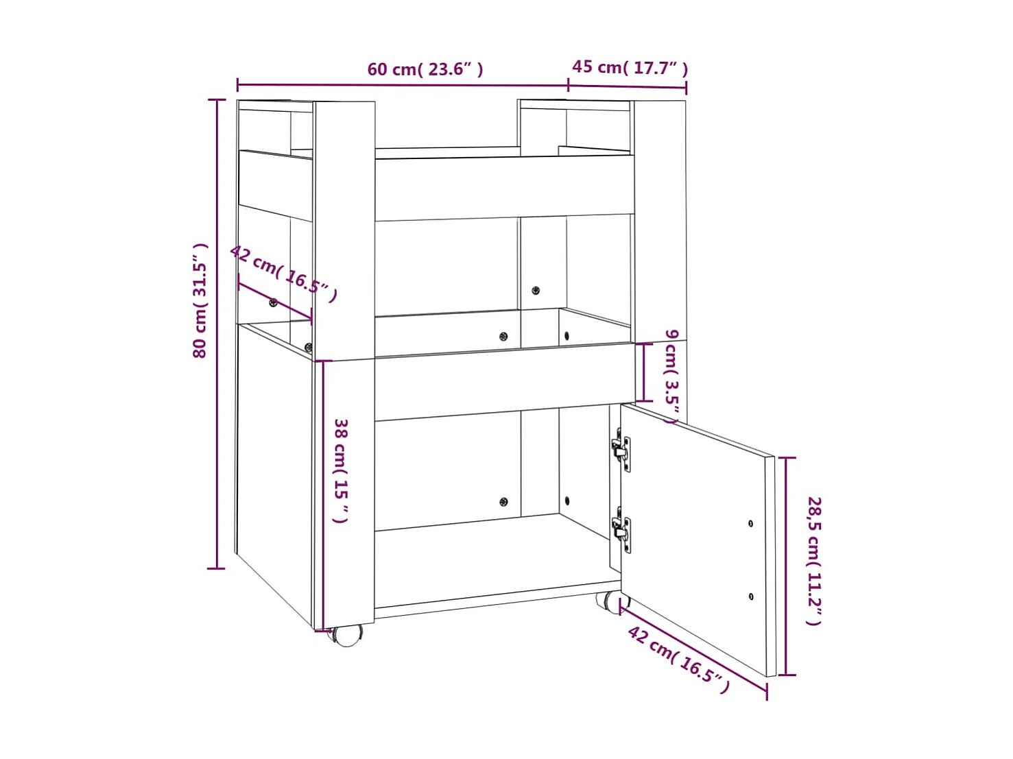 Chariot de cuisine Sonoma gris 60x45x80 cm Bois d'ingénierie