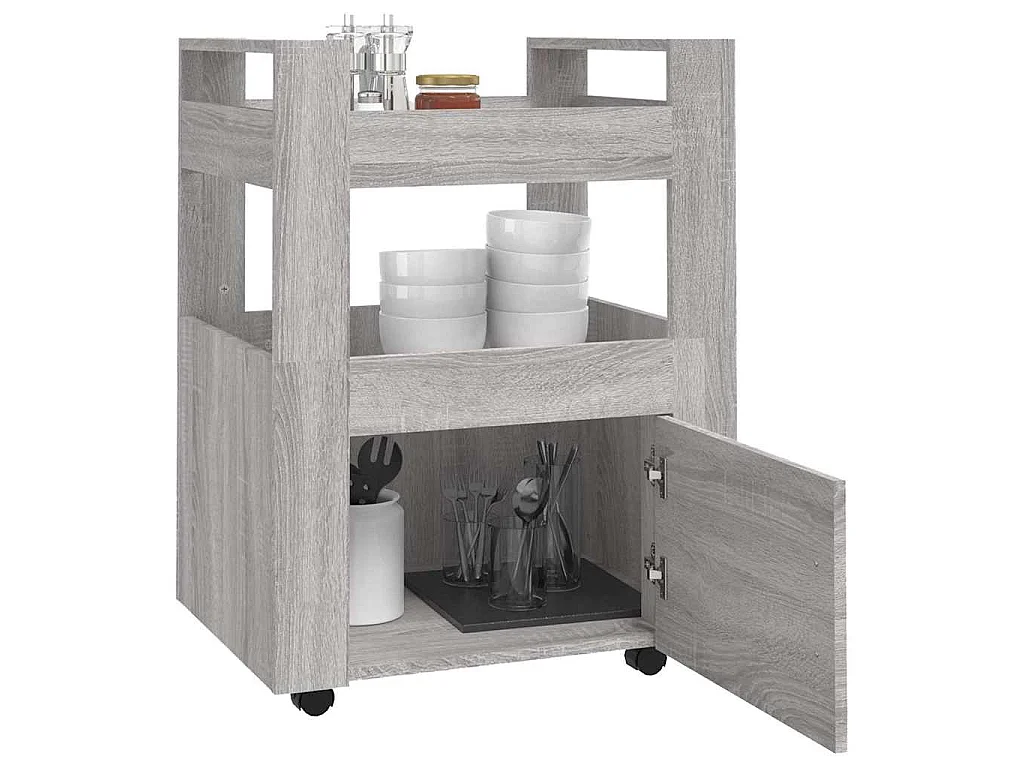 Chariot de cuisine Sonoma gris 60x45x80 cm Bois d'ingénierie