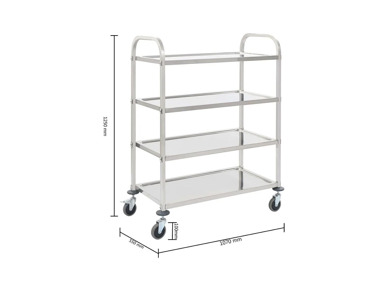 Chariot de cuisine à 4 niveaux 107x55x125 cm Acier inoxydable