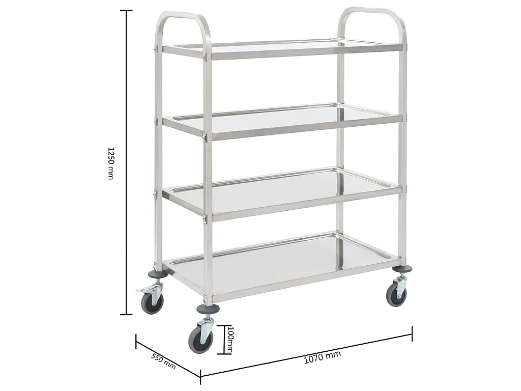 Carrito de cocina de 4 alturas acero inoxidable 107x55x125 cm