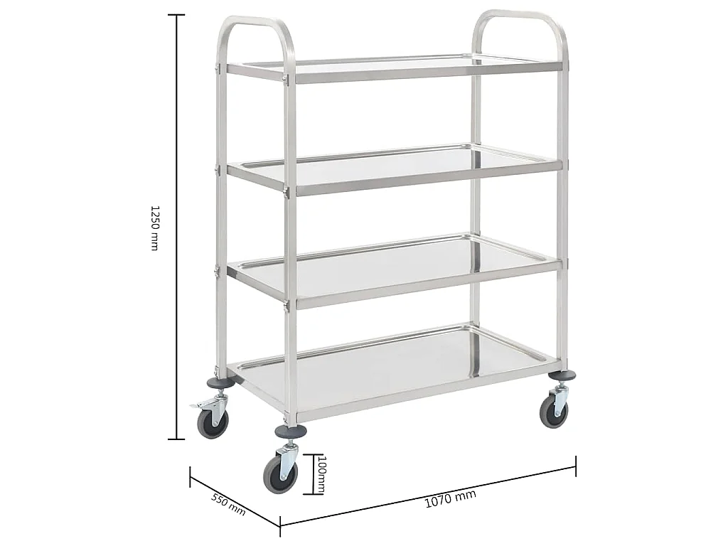 Carrito de cocina de 4 alturas acero inoxidable 107x55x125 cm