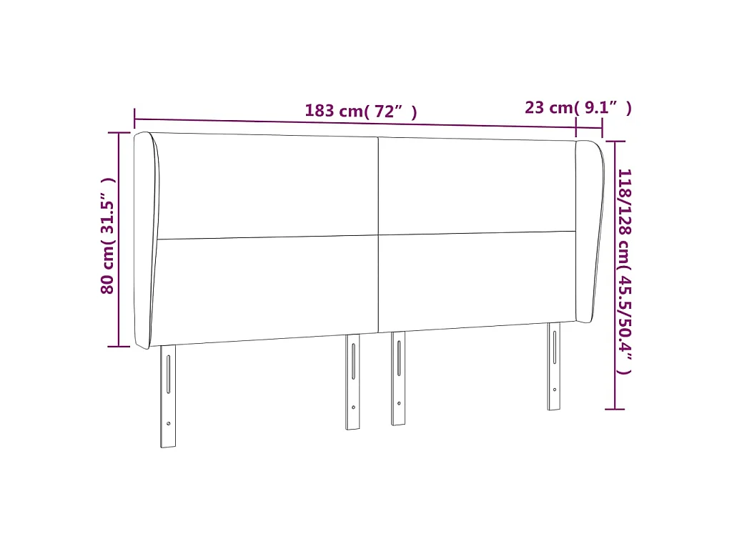 Hoofdbord met randen 183x23x118/128 cm stof taupe