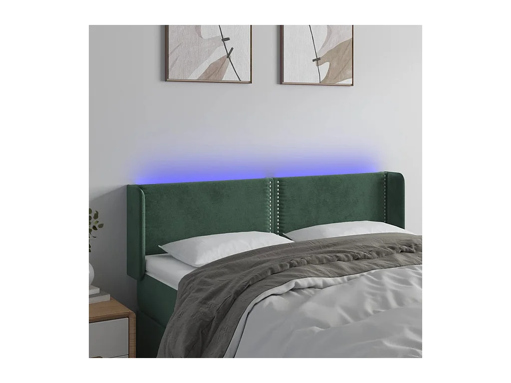 Tête de lit à LED Vert foncé 147x16x78/88 cm Velours