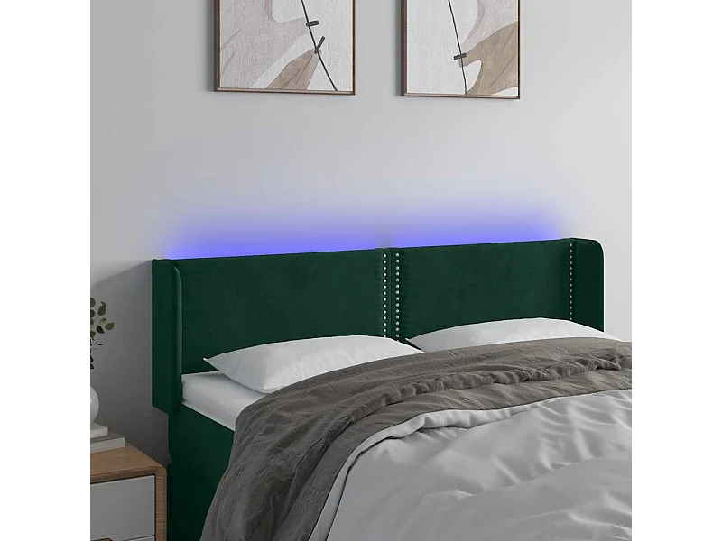 Tête de lit à LED Vert foncé 147x16x78/88 cm Velours