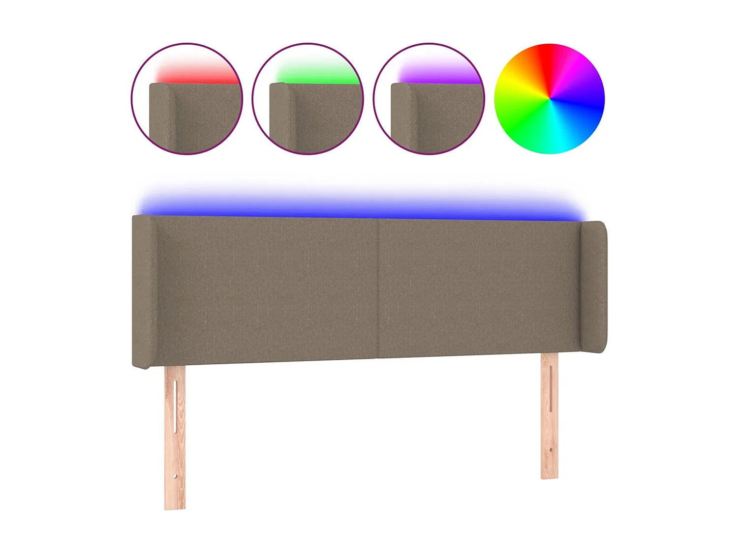 Testiera a LED Tortora 147x16x78/88 cm in Tessuto