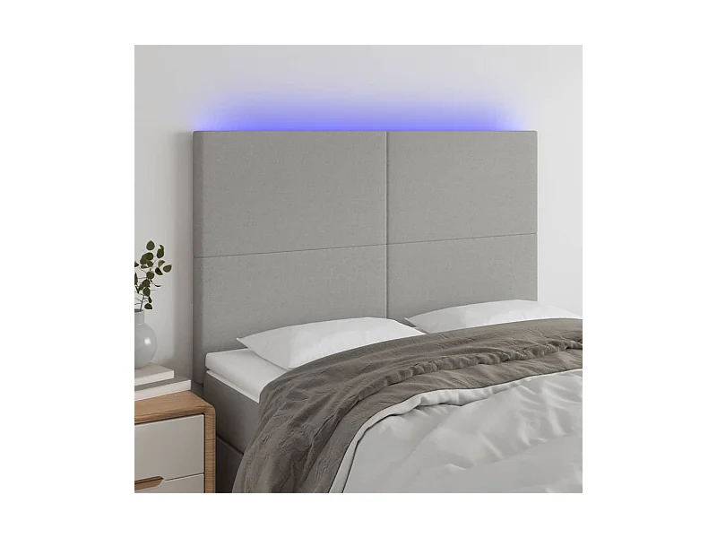 LED Kopfteil Hellgrau 144x5x118/128 cm Stoff