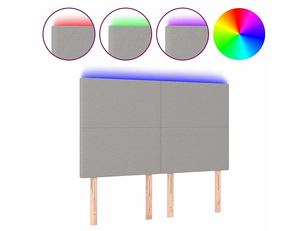Testiera a LED Grigio Chiaro 144x5x118/128 cm in Tessuto