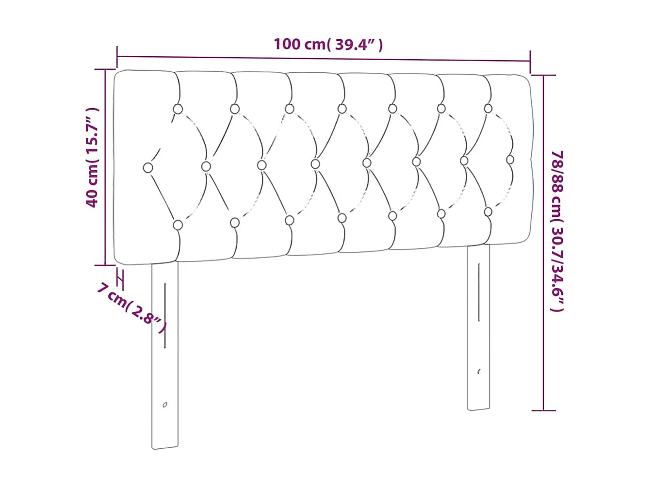 Hoofdbord 100x7x78/88 cm stof crèmekleurig