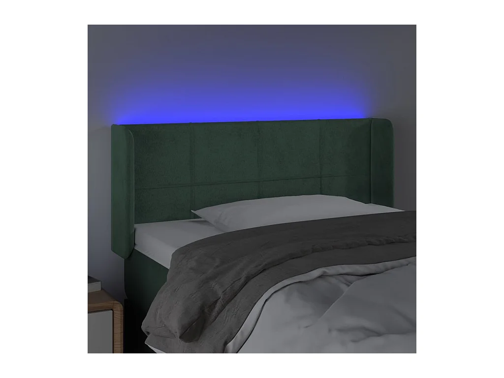 Cabeceira cama c/ luzes LED veludo 93x16x78/88 cm verde-escuro