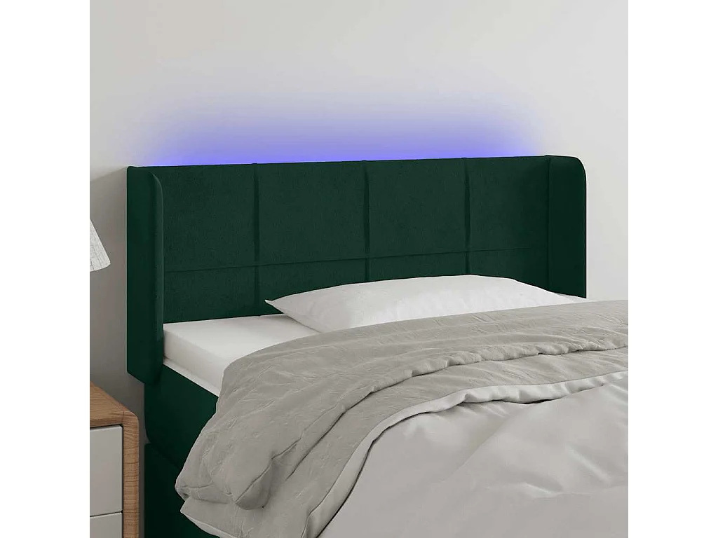 Cabeceira cama c/ luzes LED veludo 93x16x78/88 cm verde-escuro