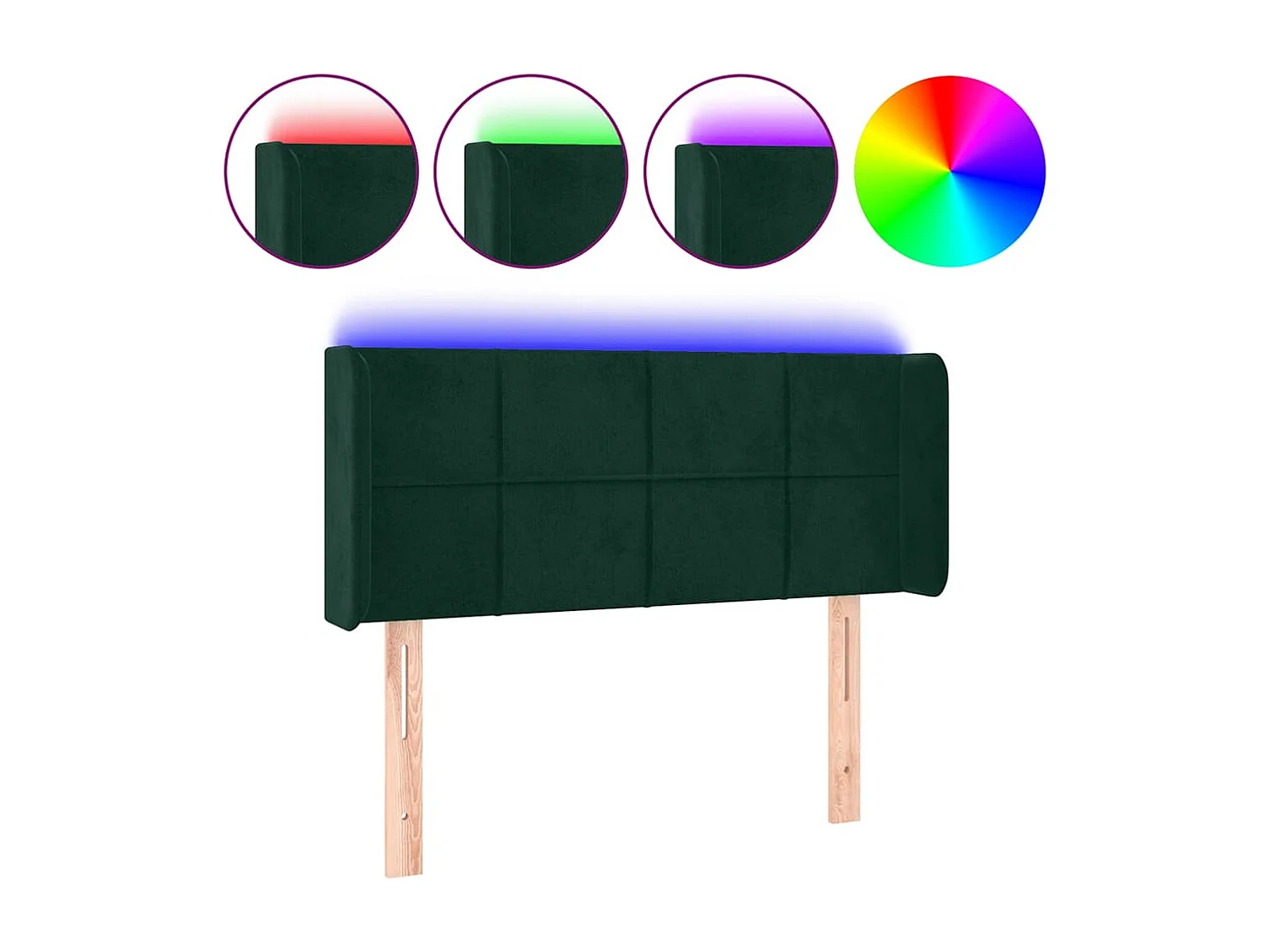 Cabeceira cama c/ luzes LED veludo 93x16x78/88 cm verde-escuro