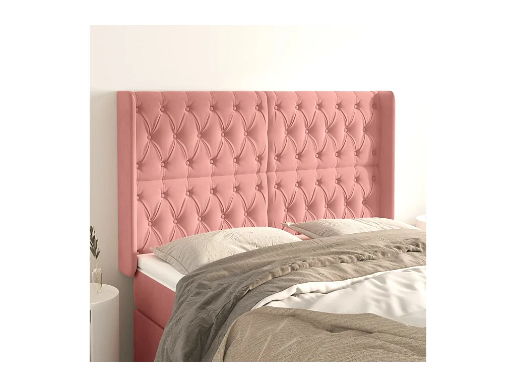 Tête de lit avec oreilles Rose 147x16x118/128 cm Velours