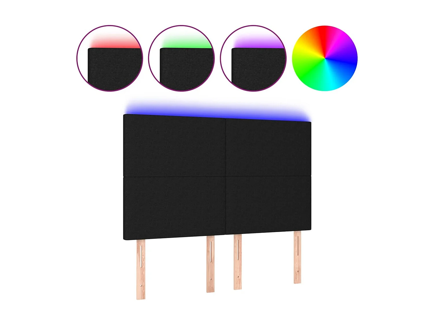 Hoofdbord LED 144x5x118/128 cm stof zwart