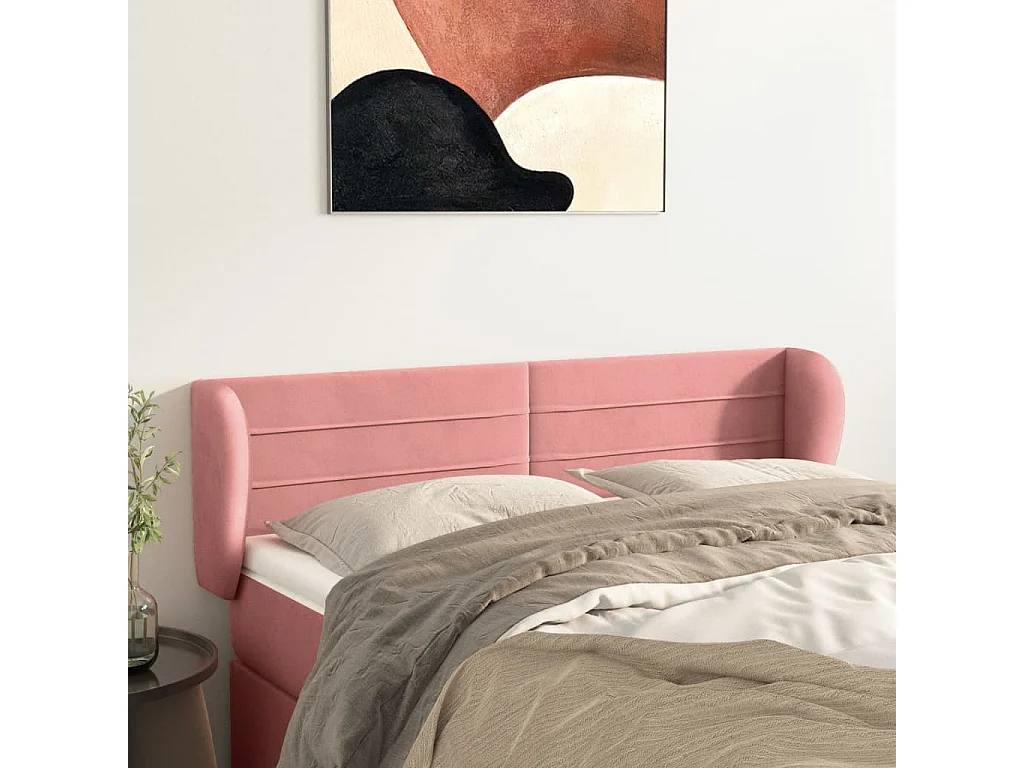 Hoofdbord met randen 147x23x78/88 cm fluweel roze