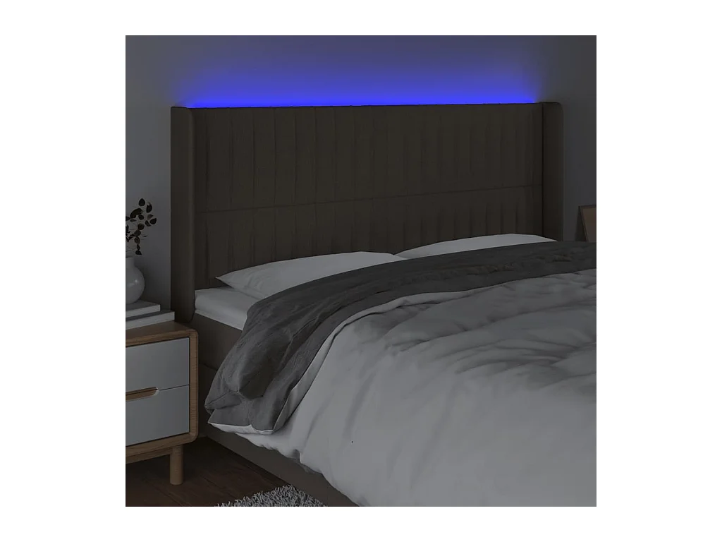 Cabeceira cama c/ LED tecido 183x16x118/128cm cinza-acastanhado