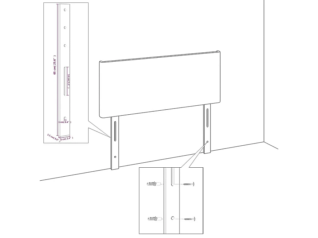 Hoofdbord met randen 183x23x118/128 cm stof crèmekleurig