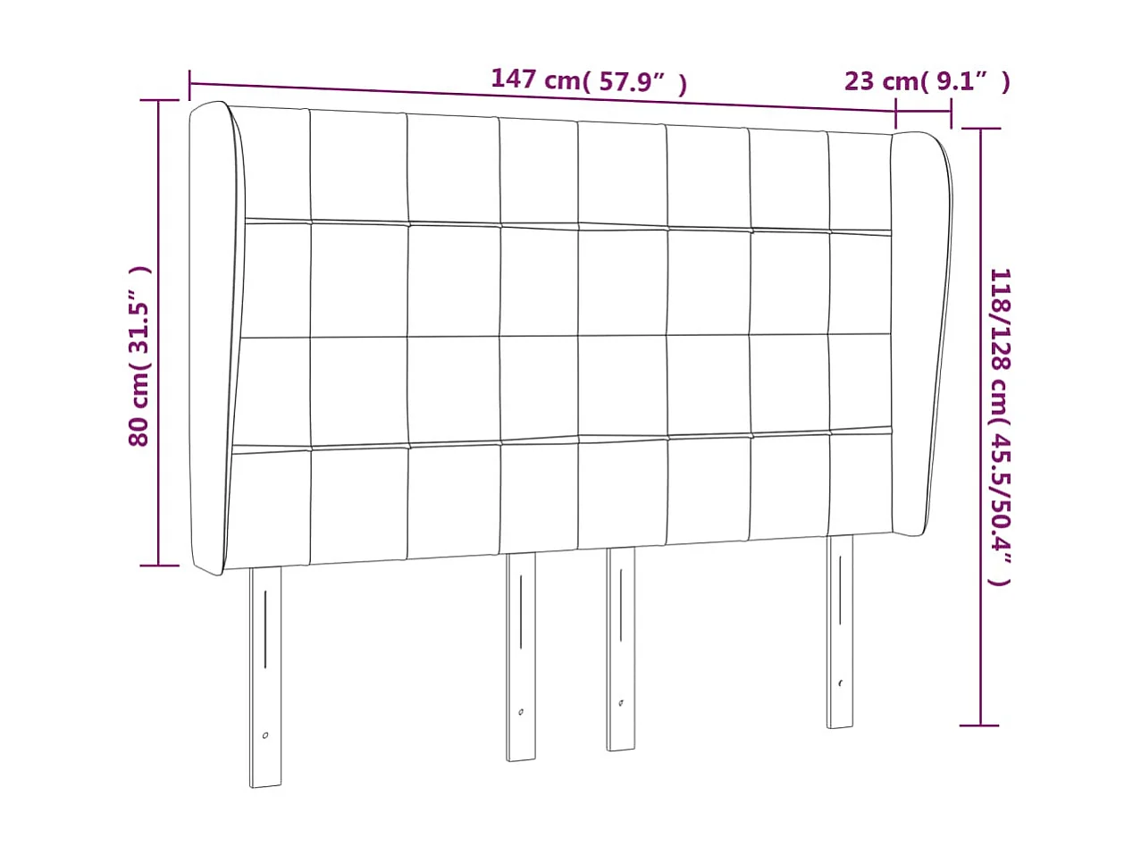 Testiera ad Orecchio Tortora 147 x 23 x 118/128 cm in Tessuto