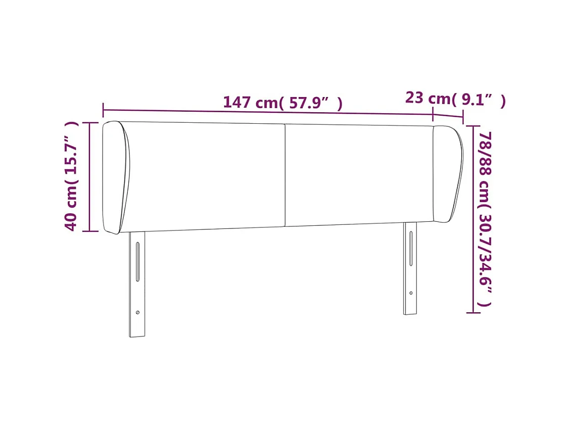 Hoofdbord met randen 147x23x78/88 cm stof zwart