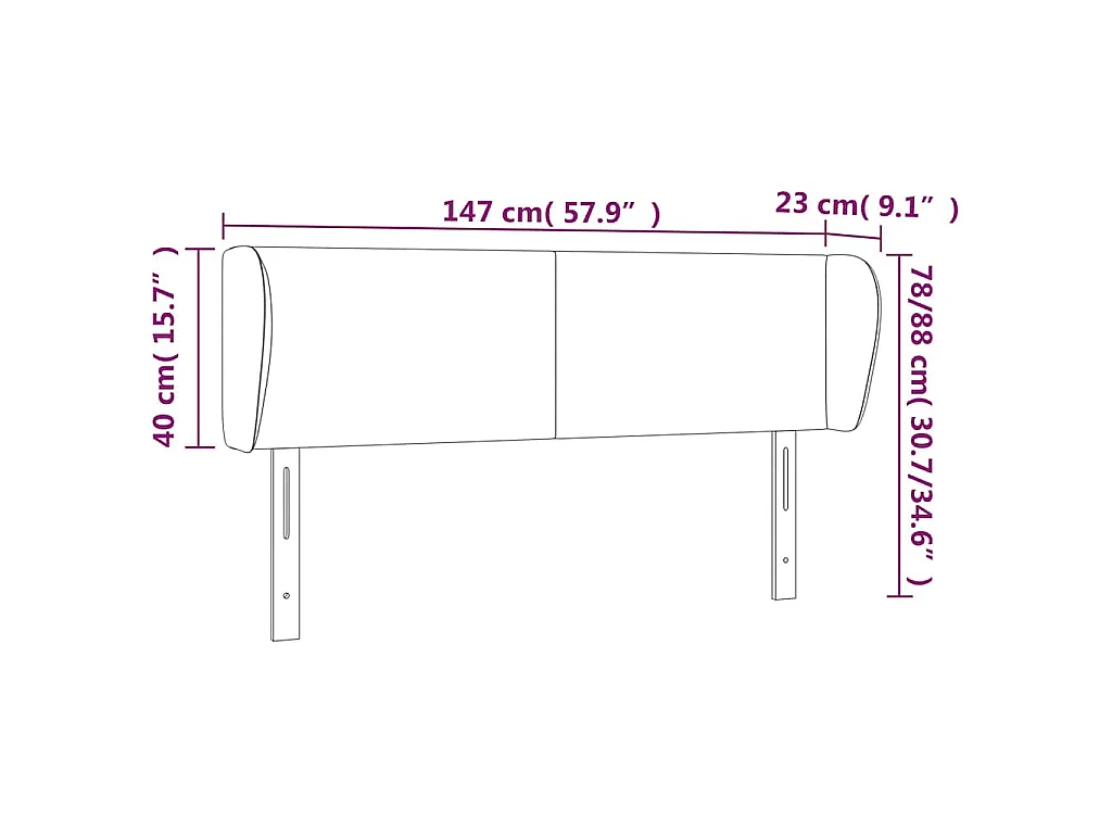 Tête de lit avec oreilles Noir 147x23x78/88 cm Tissu