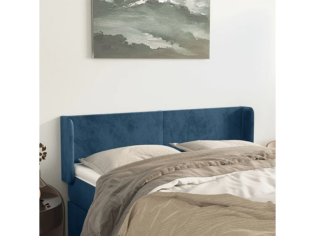 Tête de lit avec oreilles Bleu foncé 147x16x78/88 cm Velours