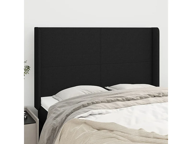 Tête de lit avec oreilles Noir 147x16x118/128 cm Tissu