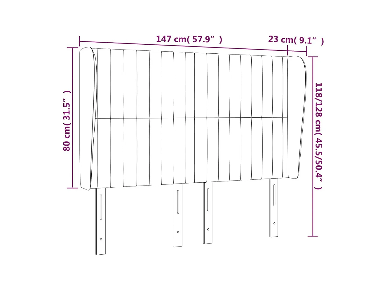 Hoofdbord met randen 147x23x118/128 cm fluweel lichtgrijs