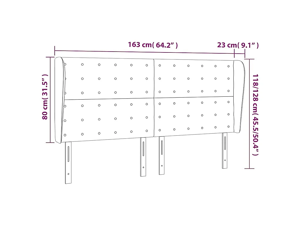 Tête de lit avec oreilles Gris 163x23x118/128 cm Similicuir