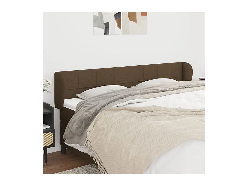 Tête de lit avec oreilles Marron foncé 203x23x78/88 cm Tissu